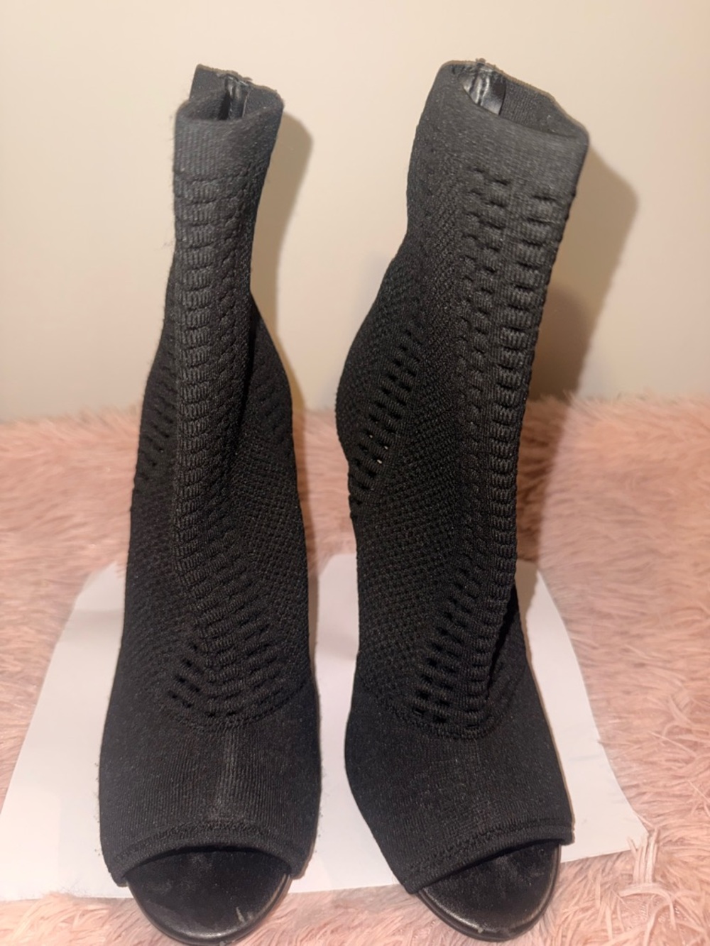 Steve Madden Black Knit Open-Toe Sock Booties